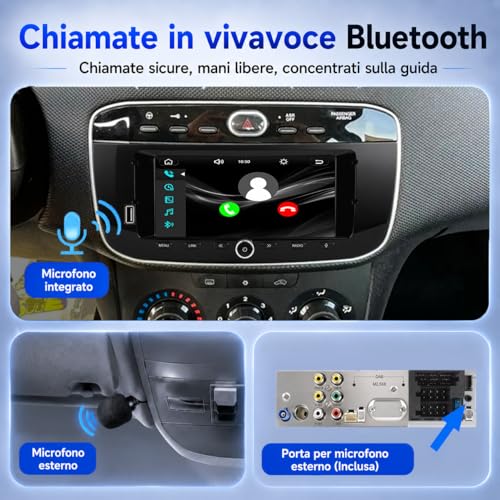 MAVYULQEF Linux Car Radio is compatible with Fiat Punto 2010-2016/Linea 2012-2015 Launch Light/Bluetooth/Wireless CarPlay/Android Auto/FM/AM/RDS/USB