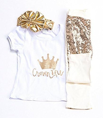The Ruffled Bum Gold Sparkly Crown Me Outfit with headband (3 year)