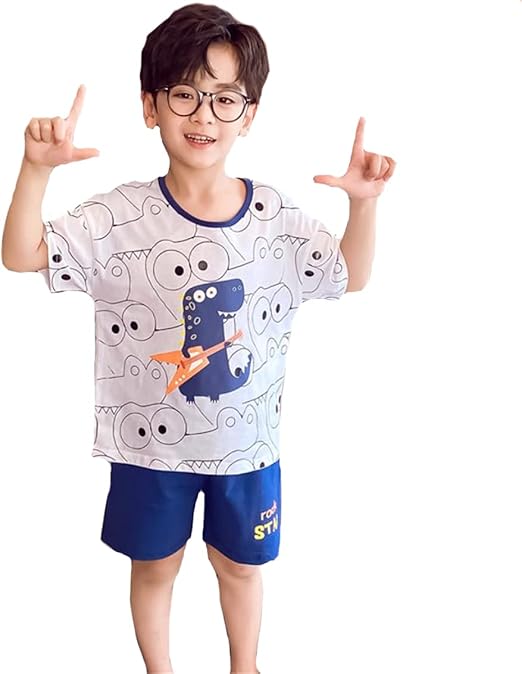 Amazon Owieow 男の子 パジャマ 半袖 夏 2点 セット キッズ 子供 パジャマ ルームウェア サメ柄 恐竜柄 Tシャツ パジャマ ナイトウェア 肌触りがいい 柔らかい 子供服 部屋着 寝間着 110 160cm パジャマ 通販