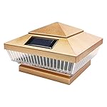 iGlow 1 Pack Copper Outdoor 4 x 4 Solar 5-LED Post Deck Cap Square Fence Light Landscape Lamp PVC Vinyl Wood Bronze