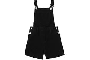 OYOANGLE Girl's Denim Overalls Pocket Front Adjustable Straps Sleeveless Rompers Overall Shorts