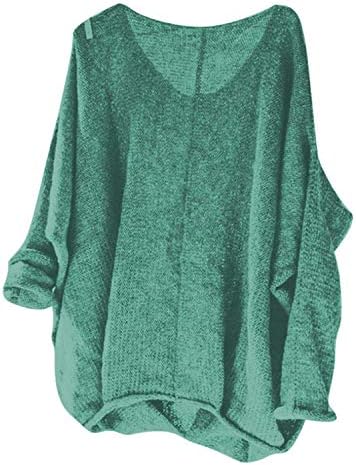 A.-Jumper Plus Size Autumn Sweater Basic Knitted Tops Solid V Neck Long Batwing Sleeve Loose Pullovers,Small,Green