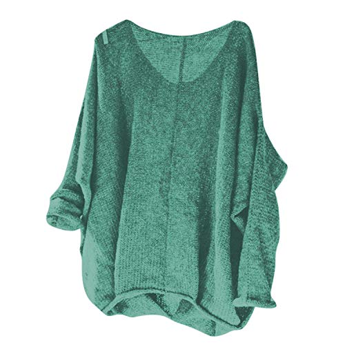 A.-Jumper Plus Size Autumn Sweater Basic Knitted Tops Solid V Neck Long Batwing Sleeve Loose Pullovers,Small,Green
