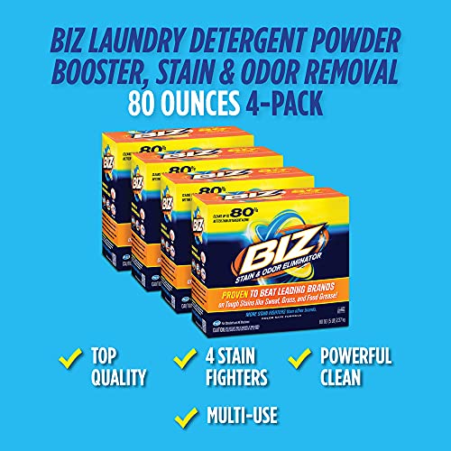 Biz Laundry Detergent Powder Booster, Stain & Odor Removal 4Pack, 80