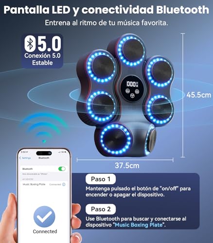 Maquina de Boxeo Musical, 9 velocidades Ajustables 11 Modos de Boxeo, Gancho Izquierdo y Derecho, con Bluetooth, con Guantes de Boxeo montados en la Pared, Apto para Adultos y Niños