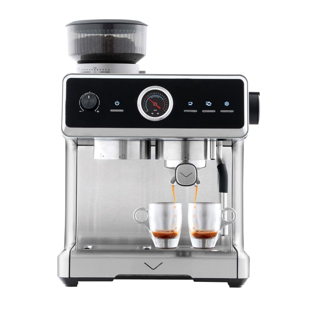 Vestel SESM9090 X Grinding Siebträgermaschine mit Auto-Tamping-Funktion, Edelstahlkegelmahlwerk, 200 gr Kaffeebohnenbehälter, 20 Bar, 1500 W, Edelstahl/schwarz, 15000412 3