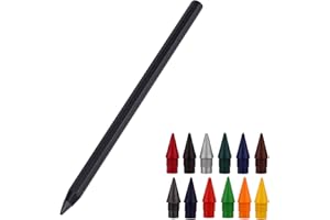 Metal Alloy Writing Instrument, No Sharpening Required Forever Infinity Pencil with 12 Colored Refill Tips Reusable Inkless E