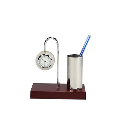 Deals Outlet Brass & Stainless Steel Home Office Decor Item in Gold & Silver Plating Multi Purpose Pen Holder With Table Clock For Diwali Gift, Festive Decor, Gifts, Gift Set, Cheap Gifts, Tabletop, Car, Table Clock, Corporate Gift, Award For Functions, Felicitation, Gift Items, Office Functions Awards, Other Functions Awards.