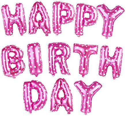 Pink Happy Birthday Balloon Banner, Matte Gold Foil Alphabet Letters Wedding Party Anniversary Festival Holiday Activities Decoration Balloon 16 inch