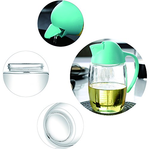 Olive Oil Dispenser Bottle with Automatic Cap 21oz Glass Oil and Vinegar Dispenser Bottle for Kitchen, No Drip Condiment Dispensing Cruet Container with Precise-Pour Spout Lovely Penguin Design(Green) - Thumbnail 4