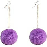 Colorful Faux Fur Fluffy Ball Earrings - Handmade Soft Plush Pom Pom Dangle Drop Earring for Women Winter Jewelry