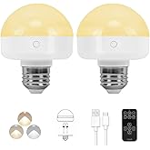 BLUEYE Rechargeable Light Bulbs with Remote,7W 350LM Battery Operated Emergency Light Bulb for Non-Hardwired Wall Sconce,40W Equivalent for Power Outage,Detachable E26 Base,3 Color Temperature,2Packs