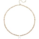 JEMUALE Initial Necklaces for Women Beaded Letter Choker Necklace Trendy 14K Gold Plated Shell Pendant Necklace Simple Jewelry