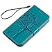 S5 Case,Samsung Galaxy S5 Case (G900) - Wallet Embossed Flower Tree PU Leather Soft TPU Inner Cover with Magnetic Clip & ID/Credit Card Holders Stylus Pen & Dust Plug by Badalink - Blue