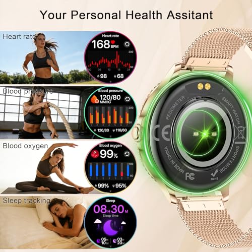 Smart Watch for Women, 1.27'' Ladies Smartwatch with Bluetooth Call Heart Rate SpO2 Sleep Monitor, 110+ Sports Modes, Step Counter, IP68 Waterproof Fitness Tracker for Android iOS, 2 Bands, Rose Gold