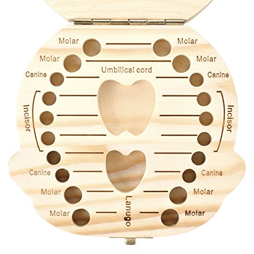 Mogoko Baby Teeth Keepsake Box Wooden Tooth Fairy Boxes, Child Kids