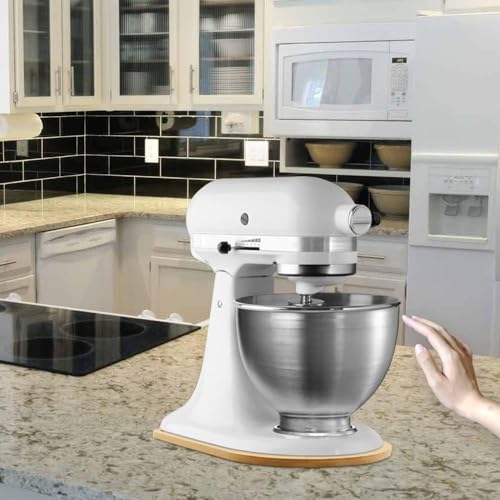 Sliding Mat for Kitchen aid 4.5-5 Qt Stand Mixer with 1Pc Cord Organizer and 3Pcs Attachment Holder for Kitchen Appliance Slider Counter, Moving Tray (Bamboo, Natural)