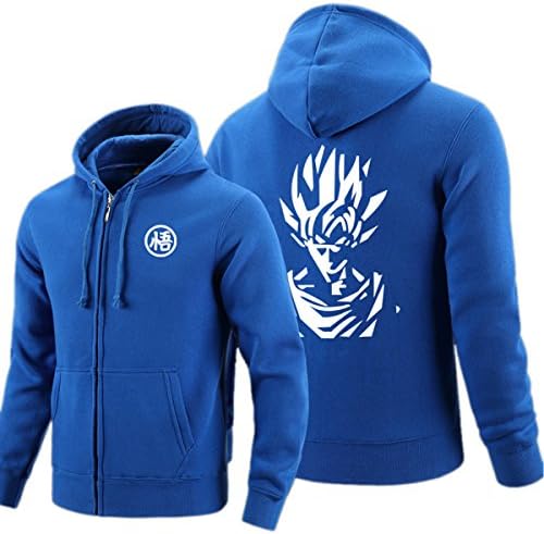 ELEFINE Cosplay Dragon Ball Z Super Saiyan Goku Costume Zip Hoodie Long Sleeve Jacket BlueFluorescence Black