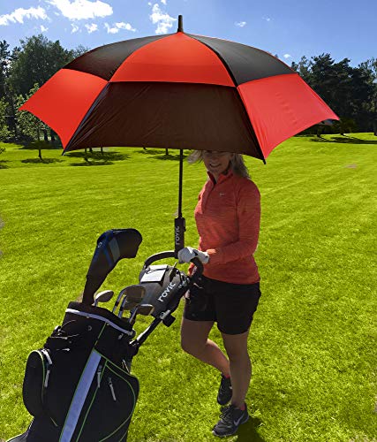 Procella Golf Umbrella Windproof Waterproof - 62 Inch Large Automatic Open Rain & Wind Resistant Vented Double Canopy - Best Golf-Sized Stick Umbrellas for Men and Women (Red/Black) - Thumbnail 2