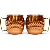 Wallra Moscow Mule Copper Mug Set of 2 | 100% Pure Copper Mug with Handle, Dotted Finish with Luxury Design, Drinking Serving Water Volume, Traditional Copper-500 ml - Set of 2-9x9x9.5 (LWH)