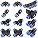 Hilitchi 12 Pcs 15/64” 6mm Od Pneumatic Plastic Push to Connect Fittings Kit Blue 2 Elbows, 2 Union Tee, 2 Y Spliters 2 Straight Unions, 2 Cross Unions, 1 Manifold and Hand Valves- 6mm Combo Pack