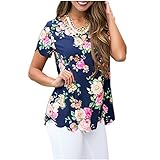 UNIFACO Women Floral Printed Short Sleeve T Shirt Casual Loose Blouse Tops