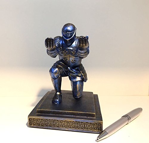 Betan Executive Knight Pen Holder with a pen- Personalized Desk Accessory Pen Stand for A Gift - Decorative Pencil Holders Desk Organizer Blue(Base Glue Not Included)