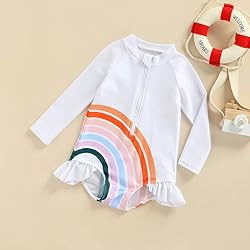Little Girls Ruffled Rainbow Striped Bathing Suits