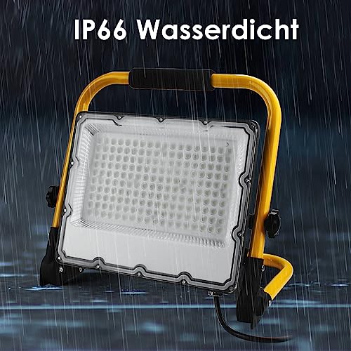OUSIDE 150 W LED Construction Spotlight with Tripod and 4 m Cable, IP66 Waterproof Work Light with Schuko Plug for Workshop, Maintenance or Construction Site, 6500 K Cool White Light, 15000 Lumen