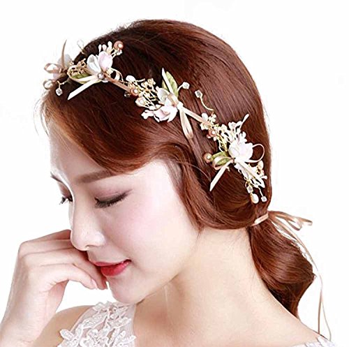 Lovful Womens Big Girls Adjustable Floral Wreath for Photograph Headbands Bridal Wedding Flower Crown,A