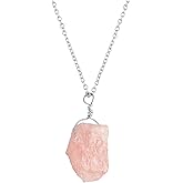 Raw Crystal Necklace, Pink Morganite Rough Stone Necklace, Dainty Stone Pendant, Healing Crystals Healing Stone Pendant for Beauty, Love and Positive, Gemstone Size vary from 15-20 mm Approx