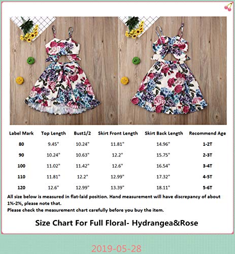 Toddler Baby Girls Ruffle Strap Top+Boho Floral Skirt Summer Outfit Clothes Two Piece Set (Full Floral-Hydrangea&Rose, 1-2T) - Thumbnail 7
