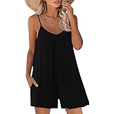 Btaiuo Womens Summer Casual Sleeveless Strap Loose Adjustable Jumpsuits Stretchy Shorts Romper with Pockets