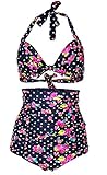 Spring Fever Women's Vintage High Waist Padded Polka Dot Bikini Swimsuit Set