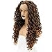 ANOGOL Hair Cap+ Mixed Brown Lace Front Wig for Women Girls Long Brown Curly Wig Deep Wavy Highlight Synthetic Wig Natural Hairline Spiral Curls Wigs for Women Daily Use