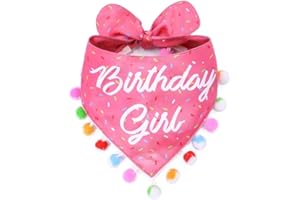 LunaMarie - Luxury Pet Birthday Bandanas -Premium & Silky Poly Fabric | 100% Handmade | Custom Shape Dual Layered (Birthday Girl, Large)