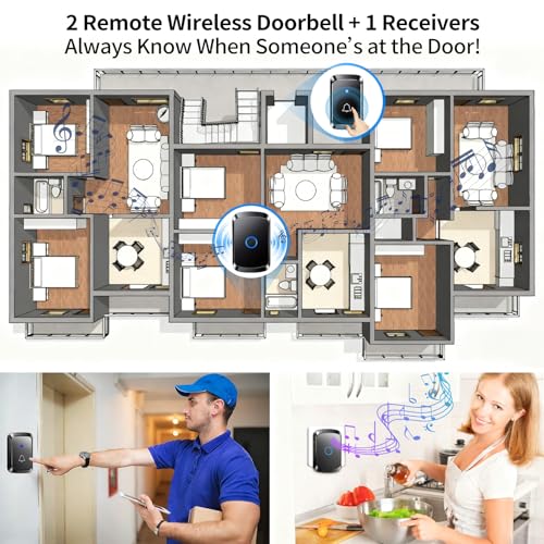 Timbre Inalámbrico para Puerta Exteriores Traje, Timbres InaláMbricos Para Casa, Receptor, Timbre Inalambrico Exterior, Rango De Trabajo De 300m Con 60 MelodíAs, 5 Niveles De Volumen