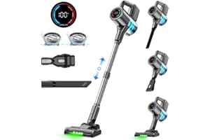 VERSLIFE Cordless Vacuum Cleaner, 500W/40KPA Lightweight Stick Vacuum up to 40 mins Runtime, LED Display and Green Headlights, 6-Stages Filtration, Self-Standing Vacuum for Home Hard Floor, Carpet and Pet Hair