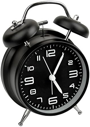 SanSeng Alarm Clock, 4 Inch Non-Ticking Twin Bell Desktop Retro Alarm Clock with Stereoscopic Dial Backlight for Heavy Sleepers and Bedrooms Battery Operated Loud Alarm Clock