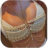 Wedding Gold Pearl Tassel Bra Chain Jewelry Multilayered Beads Chest Body Chain Summer Beach White Pearl Lingerie Chain Jewelry for Women
