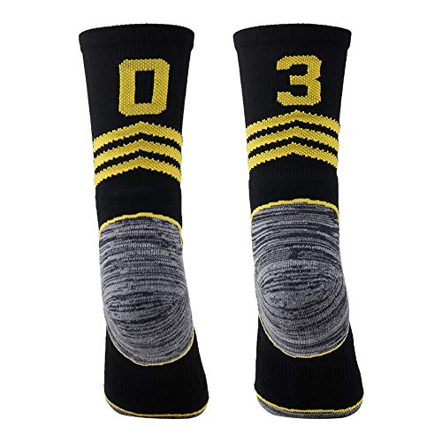 Funcat Team Number Calcetines, calcetines deportivos juveniles para adultos, negro / dorado, 1 par