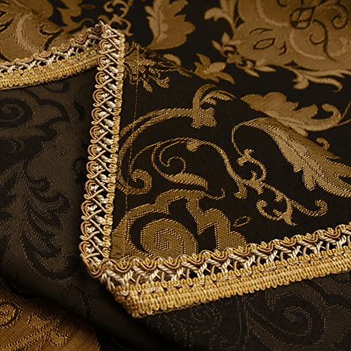 TOPLUXE Damask Tablecloth with Tassels, Decorative Rectangular Tablecloth, Table Cover for Dining Table Kitchen Living Room Party (140 x 240 cm, Black)