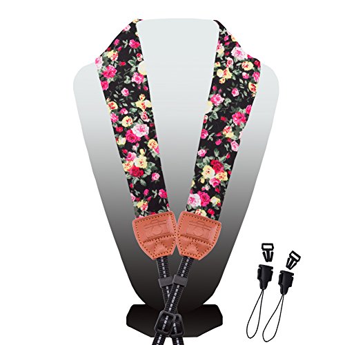 Wolven Soft Scarf Camera Neck Shoulder Strap Belt Compatible for All DSLR/SLR/Digital Camera (DC)/Instant Camera/Nikon/Canon/Sony/Pentax/Olympus/Leica/Fujifilm etc, Black Flower