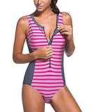Sidefeel Women One Piece Swimsuit Monokini Zipper Front Swimwear