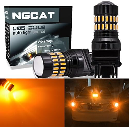 NGCAT 3157 T25 3156 3057 4057 4157 LED Bulbs 1200LM Amber Extremely Bright 48-SMD 4014 LED Chipsets with Projector for Turn Signal Lights Tail Backup Reverse Lights(Pack of 2)