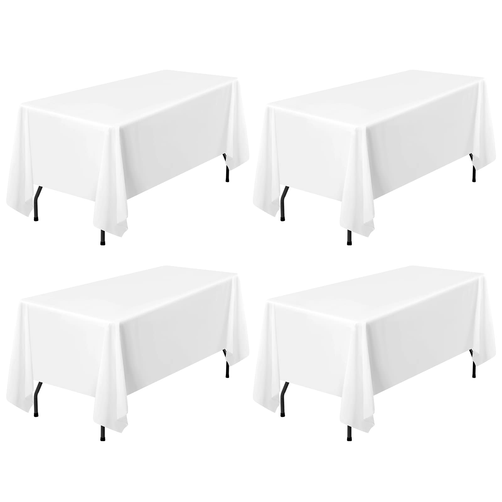 Pesonlook 4Pack White Polyester Tablecloths, 60 x 102 Inch for 6ft Rectangle Tables, Polyester Table Cover Washable Table Cloth for Wedding Reception Banquet Party