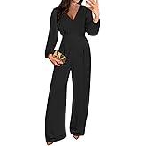 Pink Queen 2026 Jumpsuits for Women Dressy Long Sleeve V Neck Wide-Leg Romper Business Casual Outfits