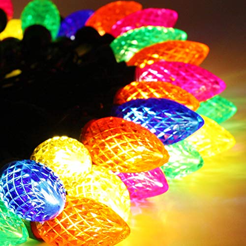 C9 Christmas Lights Outdoor/Indoor, Extendable 50 LED 49ft Green Wire