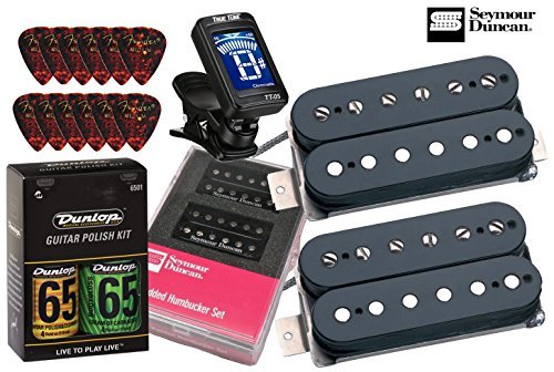 Seymour Duncan Hot Rodded Humbucker Matched Guitar Pickup Set with True Tune Tuner, Dunlop Care Kit, Fender Picks SH-4b