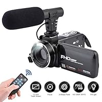 Video Camera Camcorder Digital Vlogging Camera 3.0 Inch LCD Touch Screen Recorder FHD 1080P 24MP Digital Camcorder with External Microphone and Remote Control 270 Degree Rotation